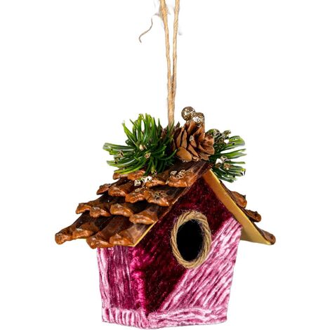 Pink Birdhouse 10x11cm - Christmas Hanging Decoration