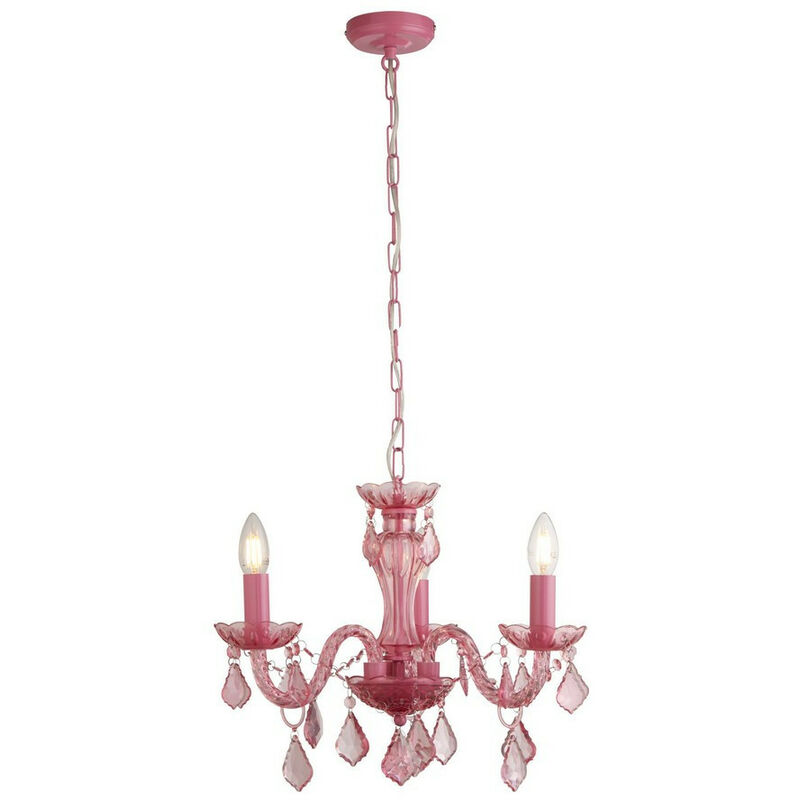 Searchlight Kids 3 Light Pink Chandelier, Metal Frame, Acrylic Beads And Glass Column