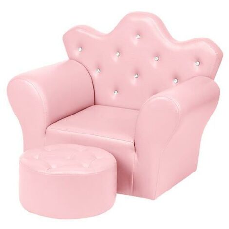 Pink Crown Style Simple Children's Sofa Kids Sofa PVC Leather Princess Sofa Hot Pink Mini Sofa