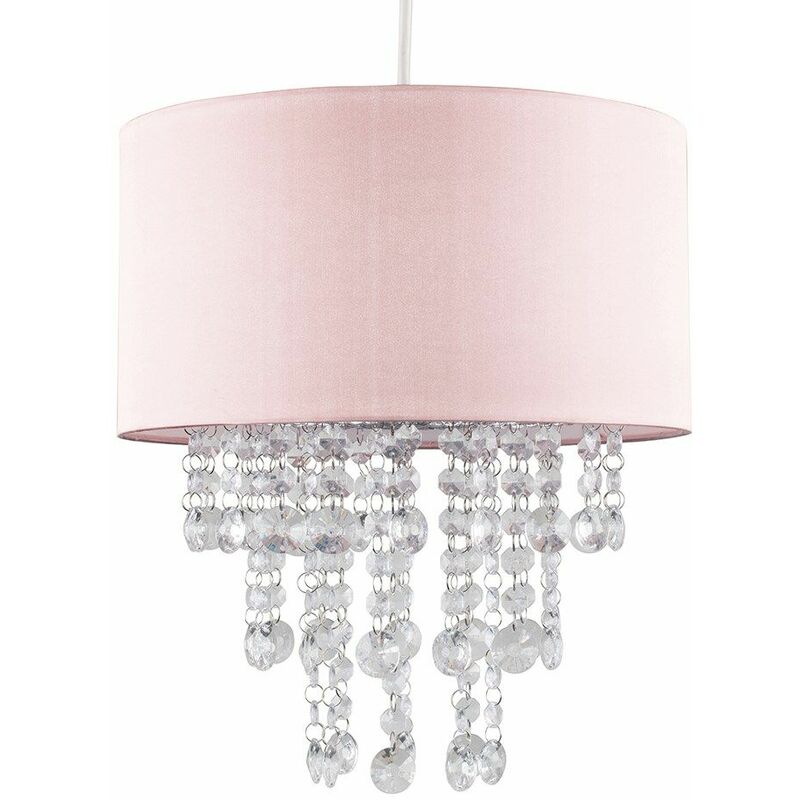 Minisun - Pink Ceiling Pendant Light Shade with Clear Acrylic Jewel Droplets - Add LED Bulb