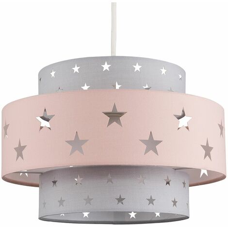 Pink Dark Grey Cut Out Star Cylinder Ceiling Pendant Light