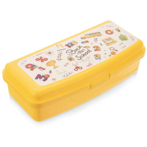 Pink lunch box with clip closure and cake motif