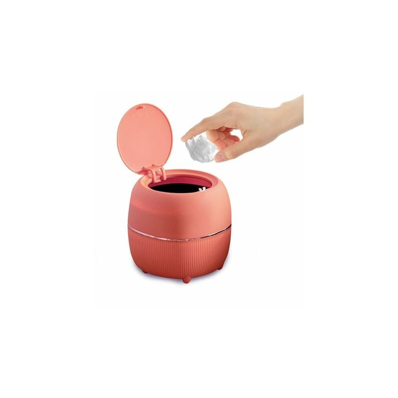 Pink Mini Round Desktop Trash Can with Lid, Plastic, for Home, Kitchen, Bathroom, Office (Pink)