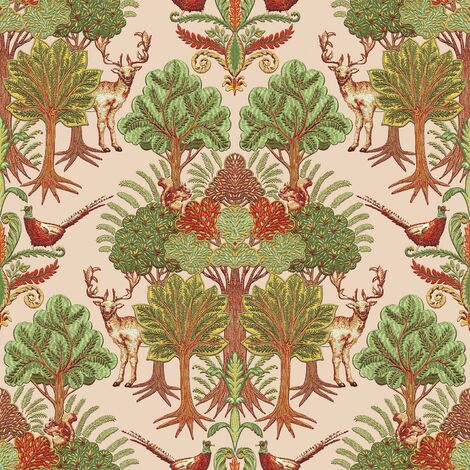 Pink Nordic Deer Wallpaper Floral Textured Paste The Wall Vinyl Stag Green