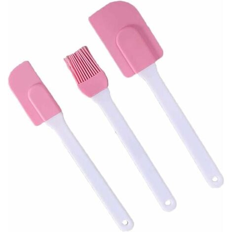 Pink Pastry Brush with Cooking Brush Scraper Silicone Baking Accessory 3 Pcs Set Silicone Baking Cooking Tool Spatula and Pastry Brush for Cake Cream Gadget