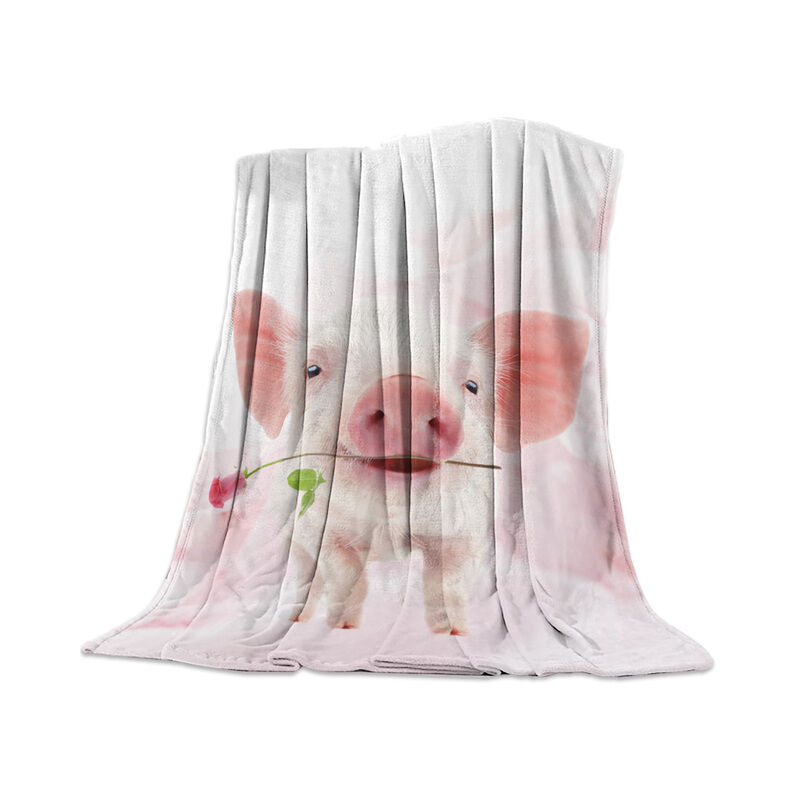 Pink Pig Flower Rose Flannel Blanket for Bed Sofa