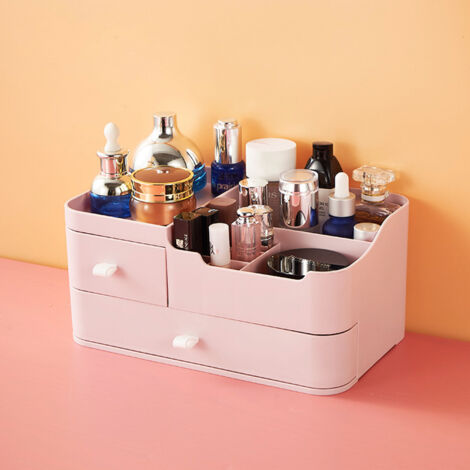 Pink Plastic Desktop Makeup Storage Organiser