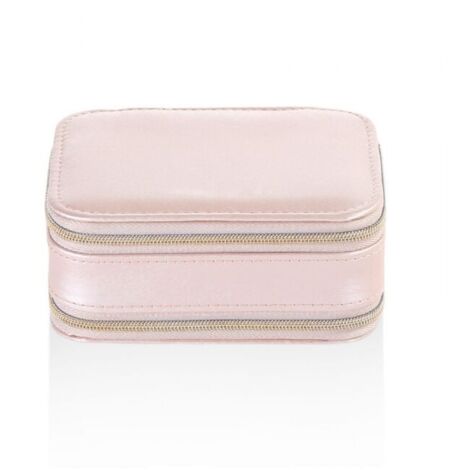 (Pink) Small Jewelry Box with Mirror, Portable Zippered Jewelry Box, Jewelry Organizer for Rings, Earrings and Necklaces YMYNY