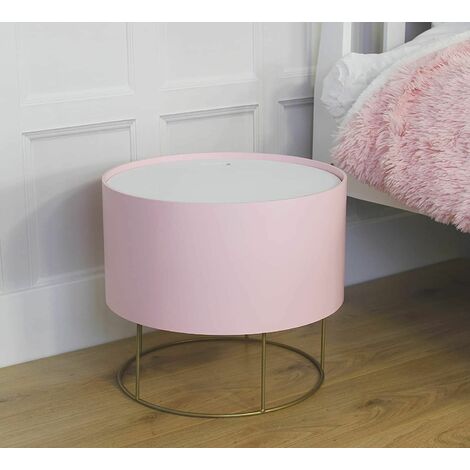 main image of "Pink Stool Storage Ottoman with Metal Stand Round Wooden & Iron with Internal Concealed Storage Modern Footstool Ottoman"