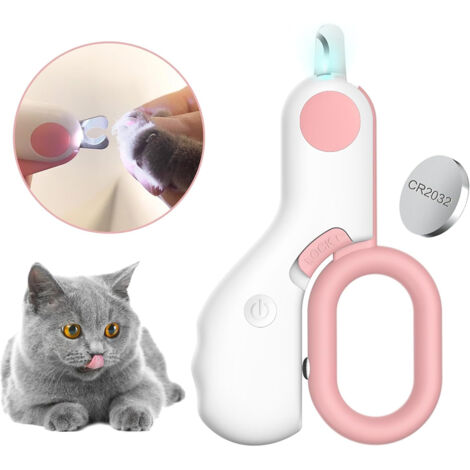 Pinkfarbene Krallenschere für Hunde und Katzen mit LED-Beleuchtung, Wachs, Edelstahl/ABS