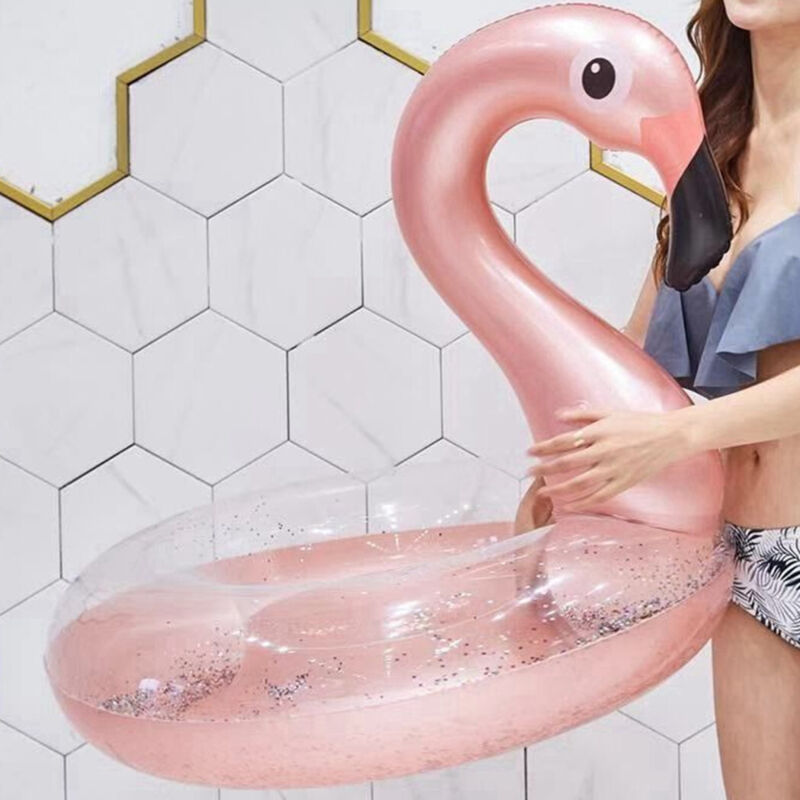 Trade Shop - Salvagente Gonfiabile Fenicottero Rosa Glitterato Ciambella Mare Diametro 90 Cm -