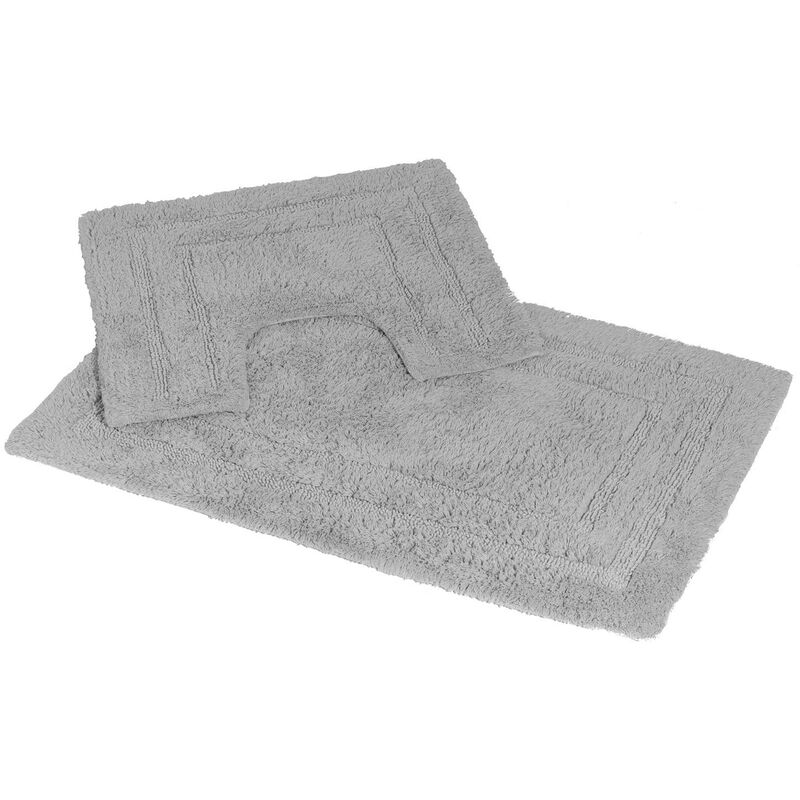 Image of Pinnacle 2 Piece Cotton Bath Mat Set - Grey - Grey