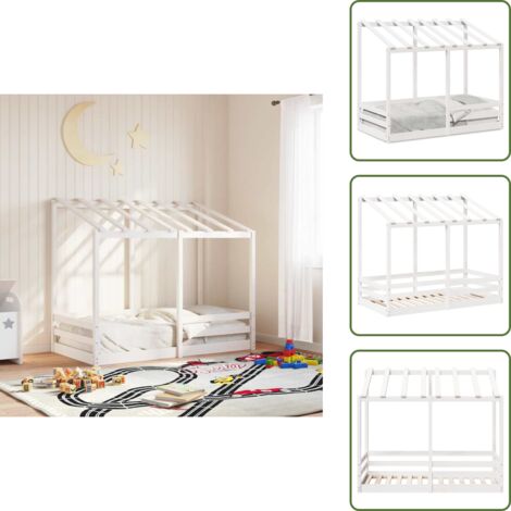 Pino blanco - vidaXL Cama infantil con techo madera maciza pino blanco 70x140 cm - Cama con techo para niños