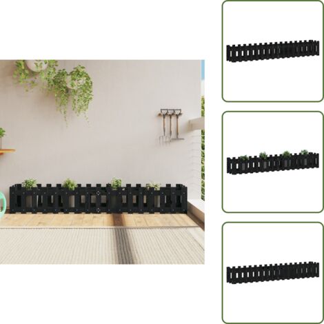 Pino - vidaXL Arriate elevado jardín con valla madera pino negro 200x30x30cm - Macizo