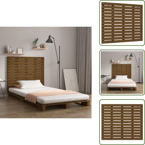 Pino - vidaXL Cabecero cama pared madera maciza pino marrón miel 126x3x91,5cm - Cabecero de cama madera