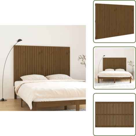 Pino - vidaXL Cabecero cama pared madera maciza pino marrón miel 166x3x110 cm - Cabecero de madera