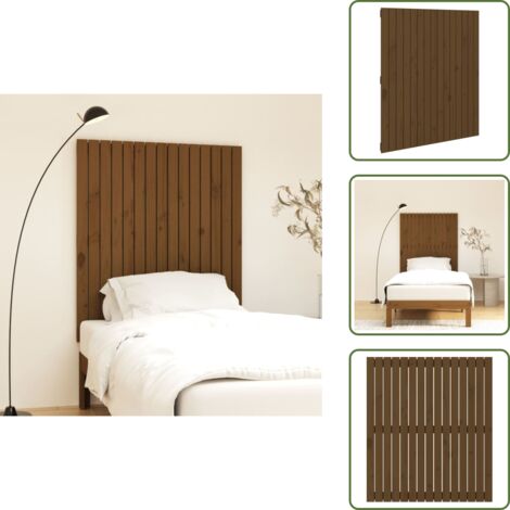 Pino - vidaXL Cabecero cama pared madera maciza pino marrón miel 95,5x3x110cm - Cabecero de madera