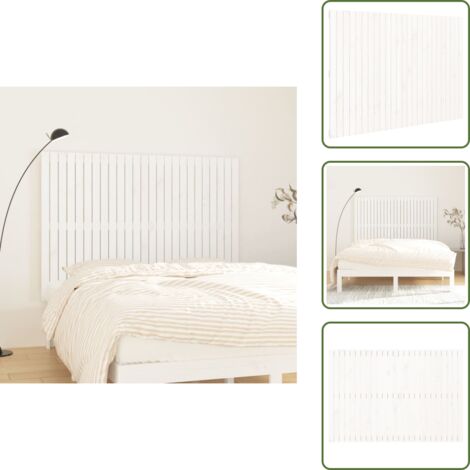Pino - vidaXL Cabecero de cama pared madera maciza pino blanco 159,5x3x110 cm - Cabecero de cama blanco