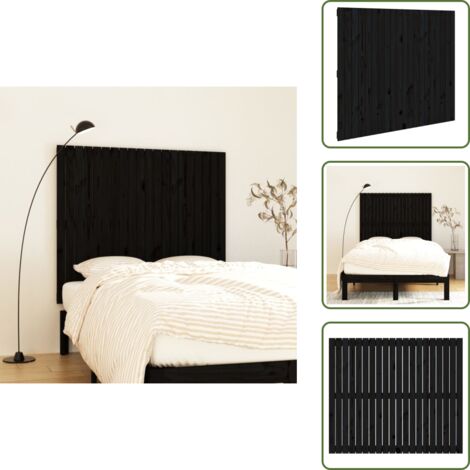 Pino - vidaXL Cabecero de cama pared madera maciza pino negro 127,5x3x110 cm - Cabecero de cama negro