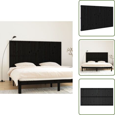 Pino - vidaXL Cabecero de cama pared madera maciza pino negro 204x3x110 cm - Cabecero de cama negro
