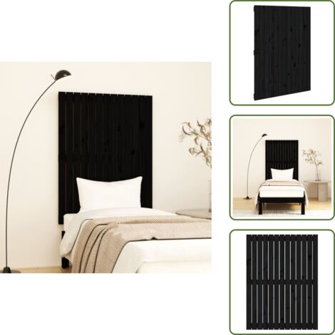 Pino - vidaXL Cabecero de cama pared madera maciza pino negro 82,5x3x110 cm - Cabecero de cama negro