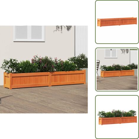 Pino - vidaXL Jardinera exterior madera maciza pino marrón cera 180x31x31 cm - Jardín exterior