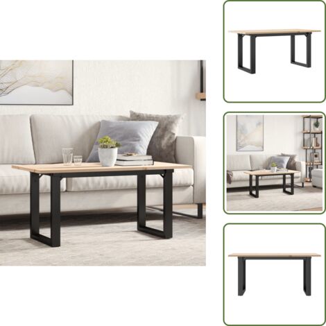Pino - vidaXL Mesa de centro marco O madera maciza pino y acero 100x50x45 cm - Acero