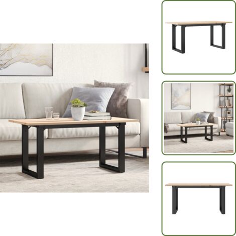 Pino - vidaXL Mesa de centro marco O madera maciza pino y acero 90x40x35 cm - Acero