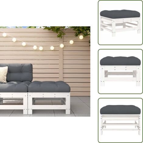 Pino - vidaXL Poggiapiedi da Giardino con Cuscino Legno Massello Pino Bianco - Design modulare