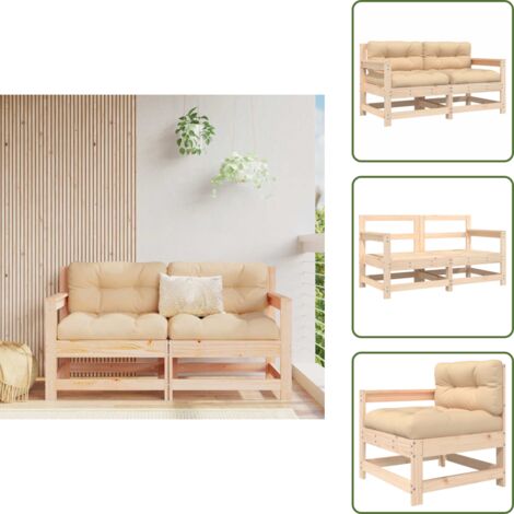 Pino - vidaXL Sillones de jardín con cojines 2 uds madera maciza de pino - Diseño rústico