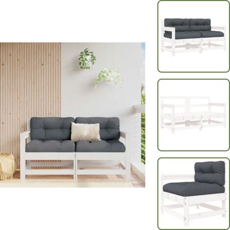 Pino - vidaXL Sillones de jardín con cojines 2 uds madera maciza pino blanco - Diseño rústico