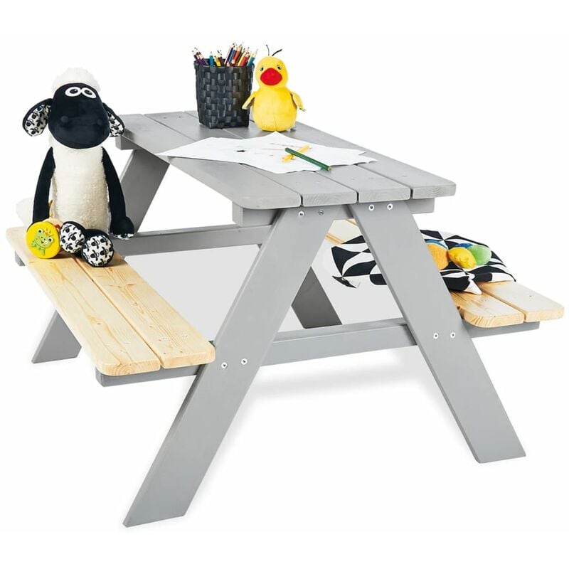 

Mesa de picnic con banco para niños Nicki für 4 madera gris - Gris - Pinolino