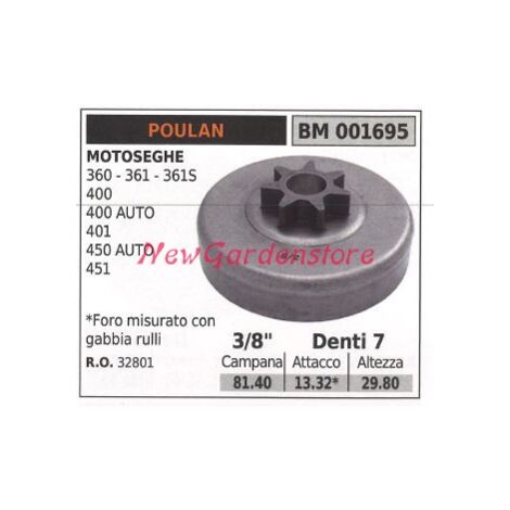 Piñón motor motosierra POULAN 360 361 361S 400 400AUTO 3/8' dientes 7 001695