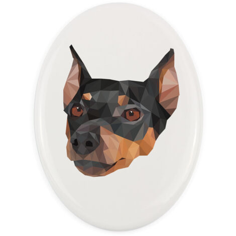 Pinscher medio, Pinscher tedesco - un piatto con una foto e un'iscrizione geometrica di Art-Dog