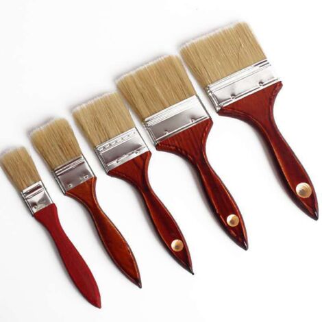 Pinsel mit Holzgriff – Mahagonigriff – Langborstenpinsel – Borstenpinsel – Flachpinsel mit Löchern – brauner Pinsel – 5-teiliges Set