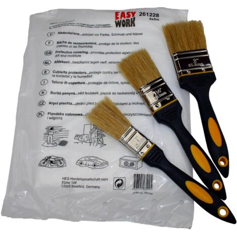 Pinselset Flachpinsel 25 - 50mm Malerpinsel Set mit Maler Abdeckfolie