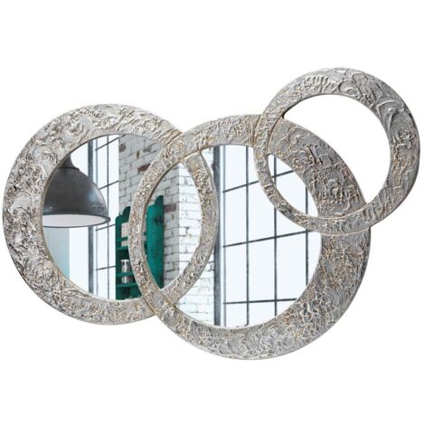 Pintdecor Specchio Circles Piccola Specchiera sagomata, legno composito, Argento, Oro, 74 x 50 cm, Made in Italy