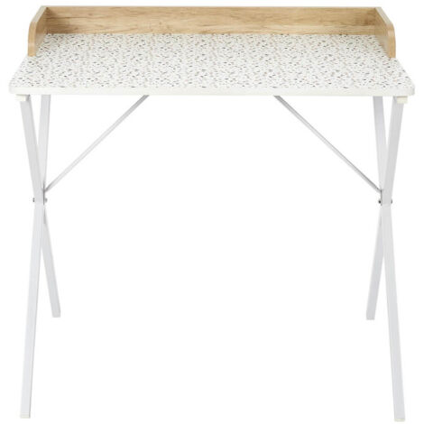 PINTO - Bureau Blanc Motifs Eclats Rebord Effet Bois