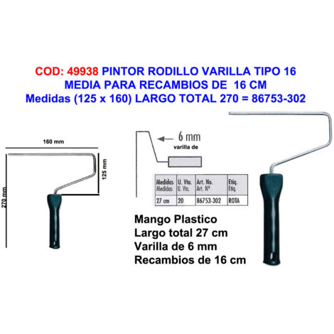 Pintor Mango Varilla Rodillo Media 16125x160 Largo 27086753-302