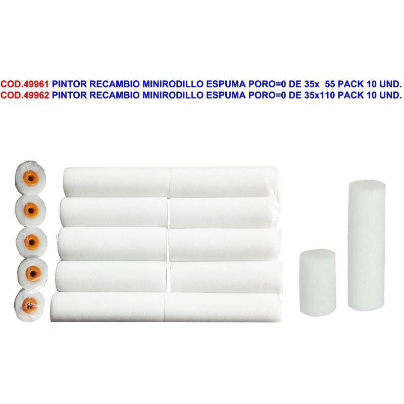 

pintor recambio minirodillo espuma poro 0 de 35x110 pack 10 und. - Mibricotienda