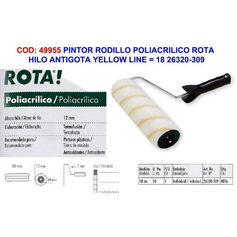 

pintor rodillo rota hilo antigota yellow line 18 26320-309 - Mibricotienda