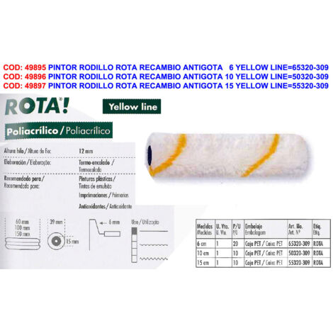 pintor rodillo rota recambio antigota 15 cm yellowline 55320-309 (caja 10 unidades)