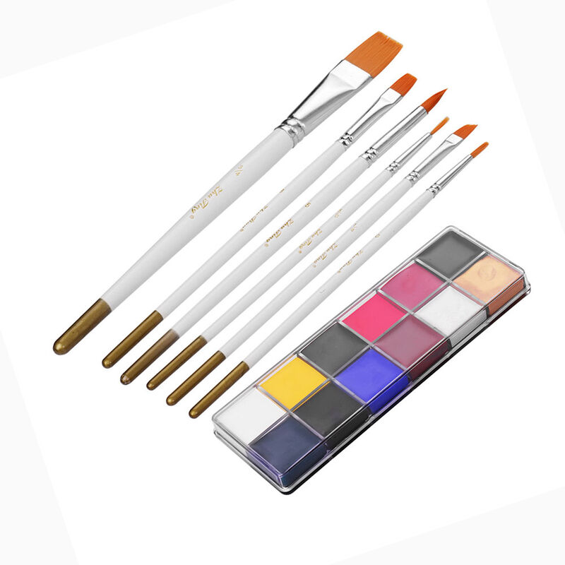 

Pintura al oleo de 12 colores + juego de 6 pinceles, pincel de nailon, pigmento de pintura corporal, maquillaje dramatico, maquillaje facial, pintura