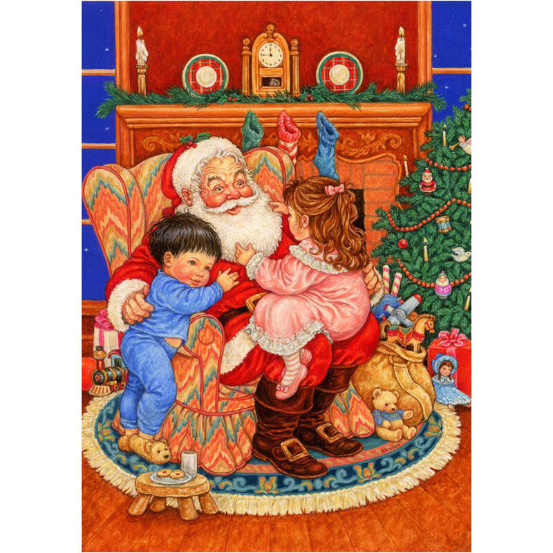 

Pintura al oleo de bricolaje sobre lienzo Kit de pintura por numero Loving Kids Patron de Papa Noel para adultos, ninos, principiantes, manualidades,