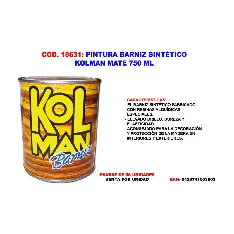 

pintura barniz sintetico kolman mate 750 ml. - Mibricotienda