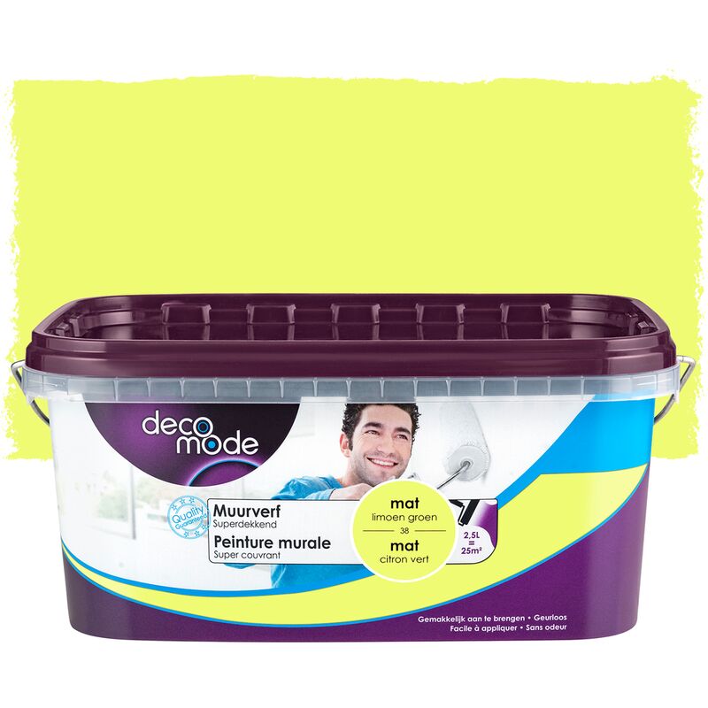 

Pintura para pared - cobertura total uso interior - DecoMode - Mate - 38 cal - 2.5L - 25m² - 38 Lime