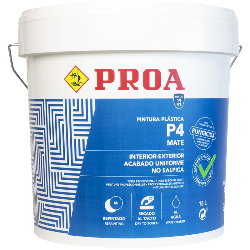 

Pintura plástica interior-exterior mate P4, Gran cubrición, Paredes Techos Fachadas 6 KG, Blanco