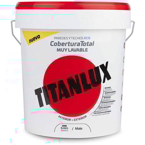 Pintura plástica lavable blanca mate cobertura total 15 l para interior y exterior 06t100015