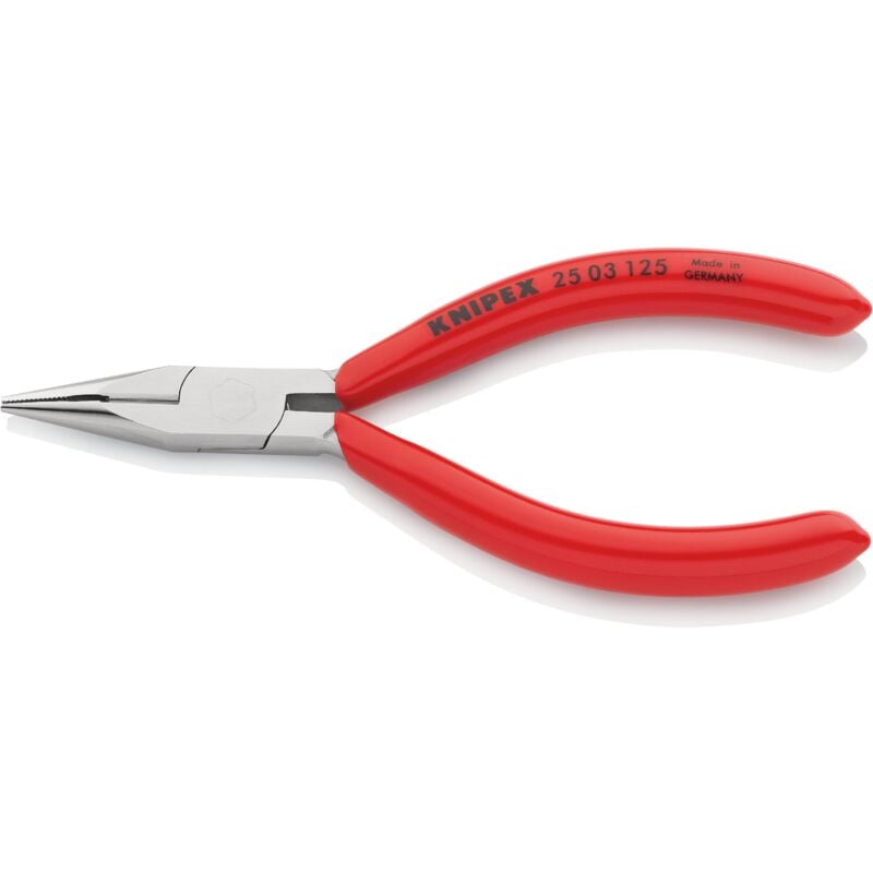 Image of Knipex - 25 03 125 Pinza per meccanica - con becchi mezzotondi con tronchese (pinza per radiotecnici) rivestiti in resina sintetica cromata 125 mm