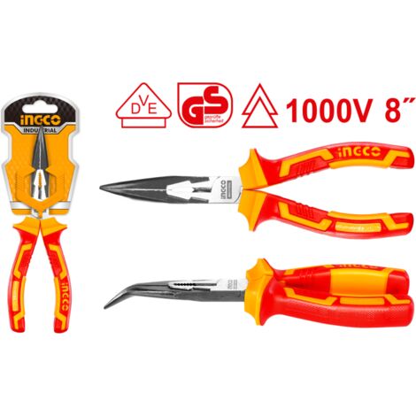 Pinza a becco curvo Tronchese Elettricista 1000V Protezione Isolata INGCO 180 mm